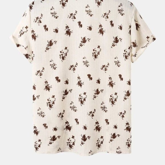 Tan Casual Men's Floral Print Shirt - Picture 4 of 7